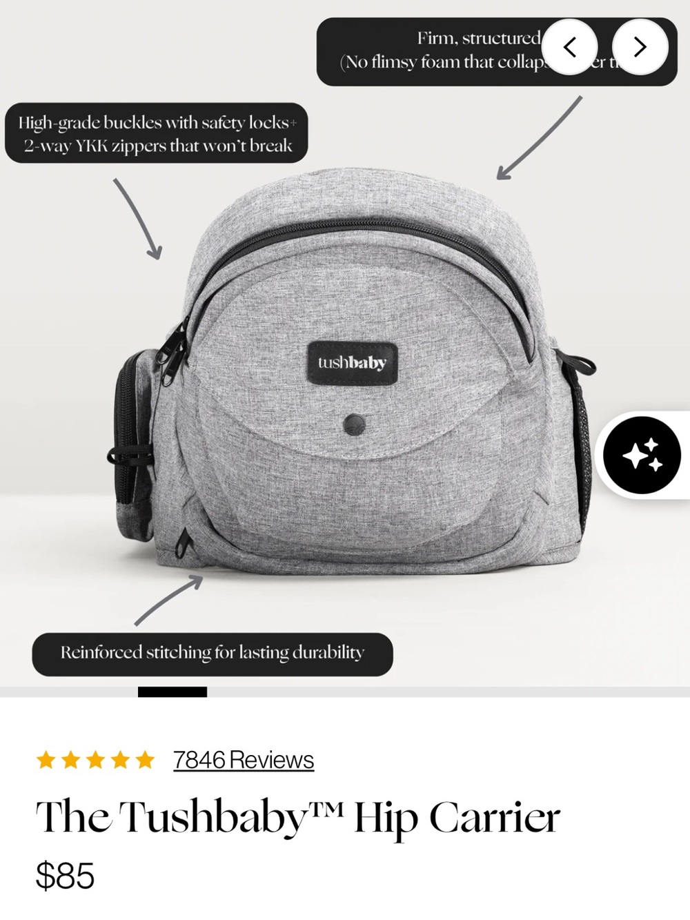 Tushbaby Kids Hip Carrier Bag — Gray